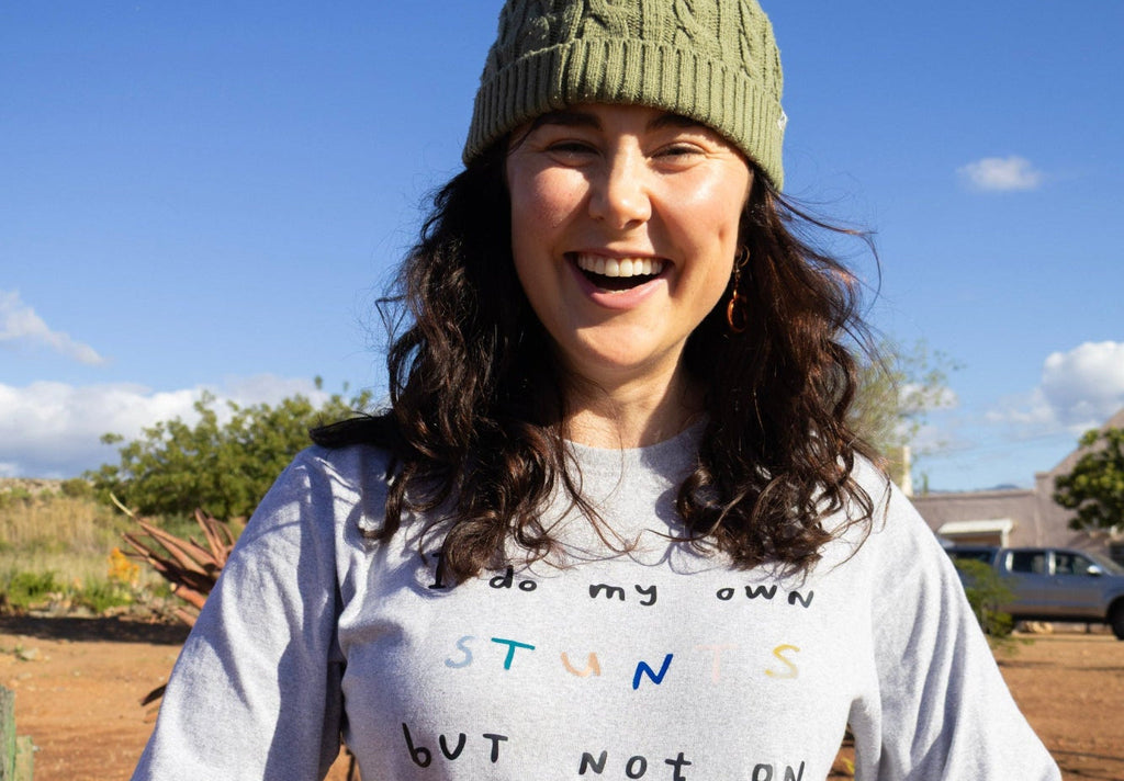 'I DO MY OWN STUNTS BUT NOT ON PURPOSE'  LONG SLEEVE UNISEX T-SHIRT